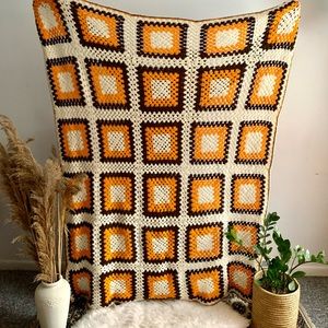 Vintage Granny Square Blanket Crochet Retro Throw Blanket Knitted Groovy Blanket